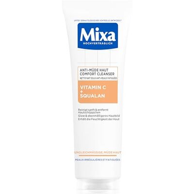 Mixa Anti-Müde Haut Comfort Cleanser, Beruhigend, Ebenmäßigere Haut, Für ungleichmäßige, fahle und sensible Haut mit Vitamin C und Squalan, Geeignet für Gesicht & Hals, Hypoallergen, 150 ml Mixa Anti-Müde Haut Comfort Cleanser, Beruhigend, Ebenmäßigere Haut, Für ungleichmäßige, fahle und sensible Haut mit Vitamin C und Squalan, Geeignet für Gesicht & Hals, Hypoallergen, 150 ml