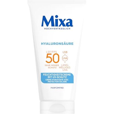 Mixa UV 50 Hydrating Care, Für sensible Haut, Schutz vor UVB + UVA + Long UVA, SPF 50, Mit Hyaluronsäure, Geeignet für Gesicht & Hals, Hypoallergen, 50 ml Mixa UV 50 Hydrating Care, Für sensible Haut, Schutz vor UVB + UVA + Long UVA, SPF 50, Mit Hyaluronsäure, Geeignet für Gesicht & Hals, Hypoallergen, 50 ml