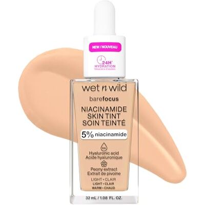 Wet n Wild Bare Focus Niacinamide Skin Tint, Getönte Tagespflege mit Hyaluronsäure, Leichtes Serum Make-up Glow, Ölfrei, Medium Sand Wet n Wild Bare Focus Niacinamide Skin Tint, Getönte Tagespflege mit Hyaluronsäure, Leichtes Serum Make-up Glow, Ölfrei, Medium Sand