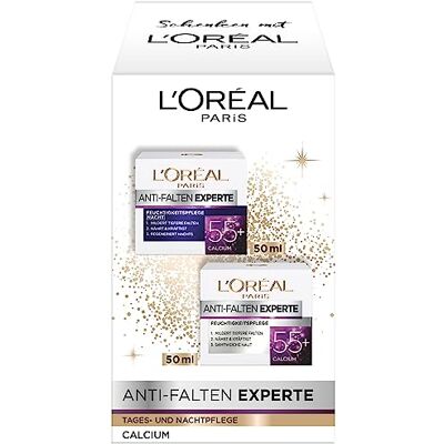 L'Oreal Paris L'Oréal Paris feuchtigkeitsspendendes Pflegeset, Anti-Aging Tages- & Nachtcreme zur Minderung von Falten, Anti-Falten Experte 55+, 2 x 50 ml L'Oreal Paris L'Oréal Paris feuchtigkeitsspendendes Pflegeset, Anti-Aging Tages- & Nachtcreme zur Minderung von Falten, Anti-Falten Experte 55+, 2 x 50 ml