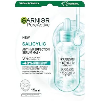 Garnier PureActive Salicylic Anti-Imperfection Serum Mask Reduziert sichtbare Poren und Unvollkommenheiten 1 Stück Garnier PureActive Salicylic Anti-Imperfection Serum Mask Reduziert sichtbare Poren und Unvollkommenheiten 1 Stück