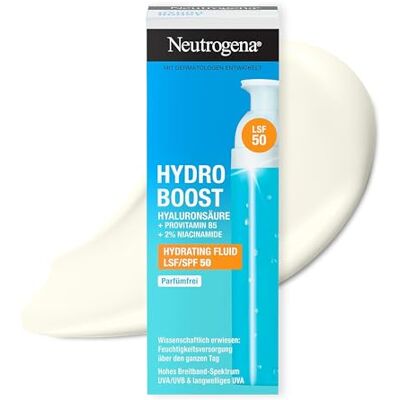 Neutrogena Hydro Boost Aqua Fluid Gesichtpflege LSF 50, 50 ml Parfümfreie Tagescreme, leichte Gesichtspflege mit Hyaluronsäure, Vitamin B5 & Niacinamid für intensive Feuchtigkeit Neutrogena Hydro Boost Aqua Fluid Gesichtpflege LSF 50, 50 ml Parfümfreie Tagescreme, leichte Gesichtspflege mit Hyaluronsäure, Vitamin B5 & Niacinamid für intensive Feuchtigkeit