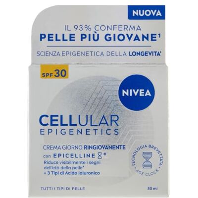 NIVEA Cellular Epigenetics Verjüngende Tagescreme SPF30 50 ml, Anti-Falten-Gesichtscreme, die die Zeichen des Alters in 2 Wochen reduziert, Hautpflege mit Hyaluronsäure und Epicellinen, alle Hauttypen NIVEA Cellular Epigenetics Verjüngende Tagescreme SPF30 50 ml, Anti-Falten-Gesichtscreme, die die Zeichen des Alters in 2 Wochen reduziert, Hautpflege mit Hyaluronsäure und Epicellinen, alle Hauttypen