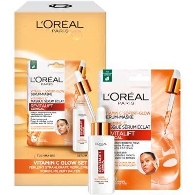 L'Oreal Paris L'Oréal Paris RevitaLift Clinical Vitamin C Glow Set: Serum & Maske mit purem 12% Vitamin C für strahlende Haut und verfeinerte Poren L'Oreal Paris L'Oréal Paris RevitaLift Clinical Vitamin C Glow Set: Serum & Maske mit purem 12% Vitamin C für strahlende Haut und verfeinerte Poren