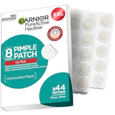 Garnier PureActive Hautklar Pimple Patch Ultra XXL Pack, Hydrocolloid Anti-Pickel Patches, Mildert & flacht Pickel in 8 Stunden ab, 44 Stück Garnier PureActive Hautklar Pimple Patch Ultra XXL Pack, Hydrocolloid Anti-Pickel Patches, Mildert & flacht Pickel in 8 Stunden ab, 44 Stück