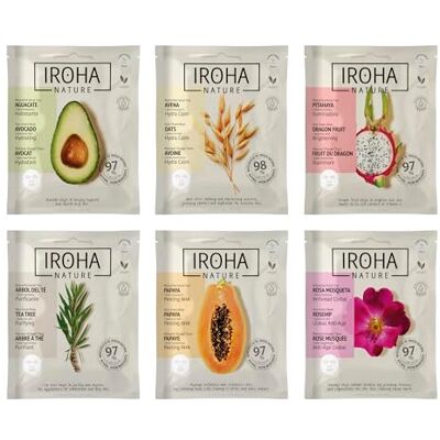 IROHA NATURE – 6er-Set Gesichtsmasken mit natürlichen Extrakten Avocado, Teebaum, Hagebutte, Papaya, Pitaya und Hafer IROHA NATURE – 6er-Set Gesichtsmasken mit natürlichen Extrakten Avocado, Teebaum, Hagebutte, Papaya, Pitaya und Hafer