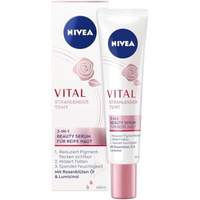 NIVEA VITAL Strahlender Teint 3-in-1 Beauty Serum für reife Haut, intensives Feuchtigkeitsserum für Milderung von Pigment- und Altersflecken, Gesichtspflege mit straffendem Effekt (40 ml) NIVEA VITAL Strahlender Teint 3-in-1 Beauty Serum für reife Haut, intensives Feuchtigkeitsserum für Milderung von Pigment- und Altersflecken, Gesichtspflege mit straffendem Effekt (40 ml)