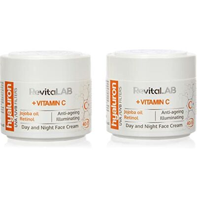 RevitaLAB Hyaluron Anti-Ageing Tages- und Nachtcreme, angereichert mit den Vitaminen A, B3, B5, E, C, Jojoba-Öl und UV-Filtern, für Alter zwischen 40 und 55, 50 ml (Multipack) RevitaLAB Hyaluron Anti-Ageing Tages- und Nachtcreme, angereichert mit den Vitaminen A, B3, B5, E, C, Jojoba-Öl und UV-Filtern, für Alter zwischen 40 und 55, 50 ml (Multipack)