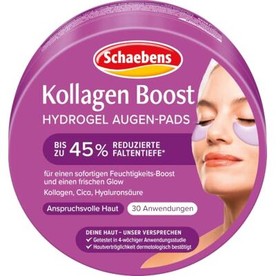 Schaebens Kollagen Boost Hydrogel Augen-Pads, 60 Stück für 30 Anwendungen, für einen sofortigen Feuchtigkeits-Boost und einen frischen Glow mit Kollagen, Cica und Hyaluronsäure Schaebens Kollagen Boost Hydrogel Augen-Pads, 60 Stück für 30 Anwendungen, für einen sofortigen Feuchtigkeits-Boost und einen frischen Glow mit Kollagen, Cica und Hyaluronsäure