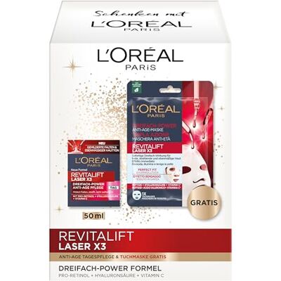 L'Oreal Paris L'Oréal Paris Anti-Age Gesichtspflegeset mit Tagespflege und Tuchmaske, Mit Pro-Retinol, Hyaluronsäure & Vitamin C, Revitalift Laser X3, 2-teilig L'Oreal Paris L'Oréal Paris Anti-Age Gesichtspflegeset mit Tagespflege und Tuchmaske, Mit Pro-Retinol, Hyaluronsäure & Vitamin C, Revitalift Laser X3, 2-teilig