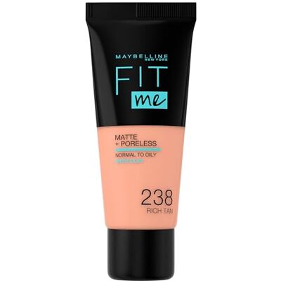 MAYBELLINE New York Fit me! MATTE&PORELESS Make-up Nr. 238 Rich Tan, flüssiges Make-up, passt sich dem Hautton an, feuchtigkeitsspendend, mattierend, leichte bis mittlere Deckkraft, 30 ml MAYBELLINE New York Fit me! MATTE&PORELESS Make-up Nr. 238 Rich Tan, flüssiges Make-up, passt sich dem Hautton an, feuchtigkeitsspendend, mattierend, leichte bis mittlere Deckkraft, 30 ml