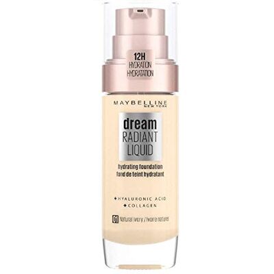 MAYBELLINE New York Make Up, Dream Radiant Liquid Make-Up, Flüssige Foundation, Nr. 01 Natural Ivory, 30 ml MAYBELLINE New York Make Up, Dream Radiant Liquid Make-Up, Flüssige Foundation, Nr. 01 Natural Ivory, 30 ml