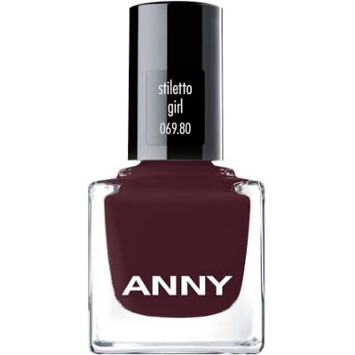 ANNY Nail Polish, Hochwertiger Farb-Nagellack, Dunkles Bordeauxrot Langanhaltender Glanz, Splitterresistent & schnelltrocknend, Stiletto girl, 15ml ANNY Nail Polish, Hochwertiger Farb-Nagellack, Dunkles Bordeauxrot Langanhaltender Glanz, Splitterresistent & schnelltrocknend, Stiletto girl, 15ml