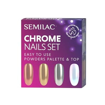 Semilac Chrome Nails Set – Chrome Pressed Pigments Palette 4 Farben + Top No Wipe 7ml Semilac Chrome Nails Set – Chrome Pressed Pigments Palette 4 Farben + Top No Wipe 7ml
