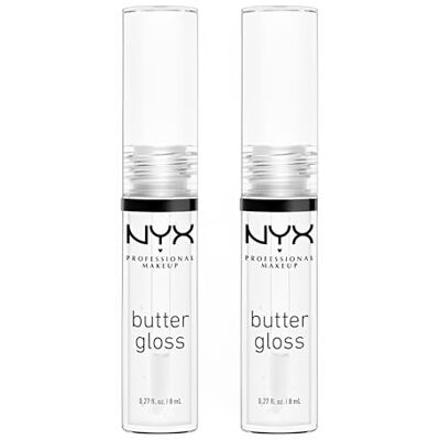 NYX PROFESSIONAL MAKEUP Lipgloss mit glänzendem Finish und nicht-klebriger Formel, Butter Gloss, Clear, Doppelpack NYX PROFESSIONAL MAKEUP Lipgloss mit glänzendem Finish und nicht-klebriger Formel, Butter Gloss, Clear, Doppelpack