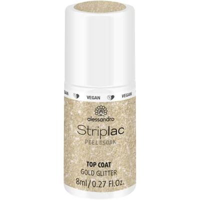 alessandro Striplac Top Coat Goldglitter – UV-Überlack für brillanten Glanz – Schnelltrocknend und schützend – Vegan und tierversuchsfrei – 8 ml alessandro Striplac Top Coat Goldglitter – UV-Überlack für brillanten Glanz – Schnelltrocknend und schützend – Vegan und tierversuchsfrei – 8 ml