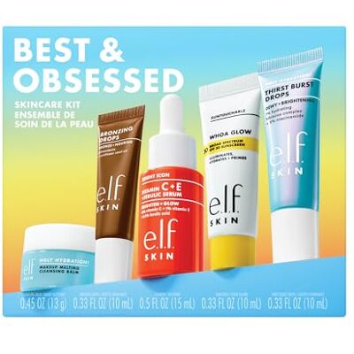e.l.f. SKIN Best & Obsessed Skincare Kit, Make-up-Entferner in Reisegröße, Sonnenschutz und aufhellende Seren für strahlende Haut, Vegan und tierversuchsfrei e.l.f. SKIN Best & Obsessed Skincare Kit, Make-up-Entferner in Reisegröße, Sonnenschutz und aufhellende Seren für strahlende Haut, Vegan und tierversuchsfrei