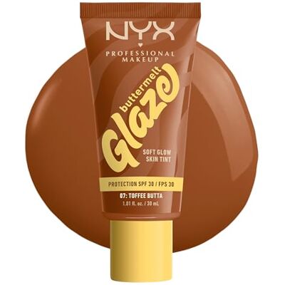 NYX PROFESSIONAL MAKEUP Foundation für alle Hauttypen, Mit Sheabutter, Mangobutter und Niacinamide, LSF 30 gegen UVA- und UVB-Strahlen, Buttermelt Glaze, Farbton: 07 Toffee Butta NYX PROFESSIONAL MAKEUP Foundation für alle Hauttypen, Mit Sheabutter, Mangobutter und Niacinamide, LSF 30 gegen UVA- und UVB-Strahlen, Buttermelt Glaze, Farbton: 07 Toffee Butta