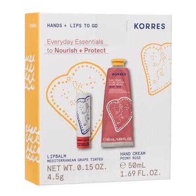 KORRES EVERYDAY ESSENTIALS Hand- und Lippen Pflegeset Peony Rose Handcreme & Mediterrenean Grape Lip Balm, Geschenkset für Frauen, silikon- & parabenfrei, 50ml + 4,5g KORRES EVERYDAY ESSENTIALS Hand- und Lippen Pflegeset Peony Rose Handcreme & Mediterrenean Grape Lip Balm, Geschenkset für Frauen, silikon- & parabenfrei, 50ml + 4,5g