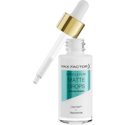 Max Factor Miracle Pure Matte Drops Serum Primer, feuchtigkeitsspendender Primer mit innovativer Formel, mit Niacinamide und Cica für einen langanhaltend ebenmäßigen, matten Teint, 30 ml Max Factor Miracle Pure Matte Drops Serum Primer, feuchtigkeitsspendender Primer mit innovativer Formel, mit Niacinamide und Cica für einen langanhaltend ebenmäßigen, matten Teint, 30 ml