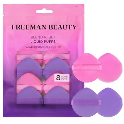 Freeman Blend N' Set Liquid Puff Set, Cushion Makeup Puffs For Liquid & Cream Foundation, Concealer, Blush, & Highlight, Round Puff For Makeup Blending, With Finger Band, Vegan & Cruelty-Free, 8 Count Freeman Blend N' Set Liquid Puff Set, Cushion Makeup Puffs For Liquid & Cream Foundation, Concealer, Blush, & Highlight, Round Puff For Makeup Blending, With Finger Band, Vegan & Cruelty-Free, 8 Count