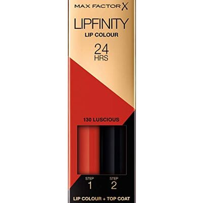 Max Factor Lipfinity Lip Colour Luscious 130 – Kussechter Lippenstift mit 24h Halt ohne auszutrocknen, mit intensiver Farbabgabe & präzisem Applikator mit intensiv pflegendem Gloss-Top Coat Max Factor Lipfinity Lip Colour Luscious 130 – Kussechter Lippenstift mit 24h Halt ohne auszutrocknen, mit intensiver Farbabgabe & präzisem Applikator mit intensiv pflegendem Gloss-Top Coat