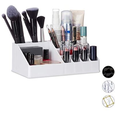 Relaxdays Kosmetik-Organizer aus Acryl, Kleiner Make Up Organizer mit 16 Fächern für Schminke & Lippenstift-Halter, weiß Relaxdays Kosmetik-Organizer aus Acryl, Kleiner Make Up Organizer mit 16 Fächern für Schminke & Lippenstift-Halter, weiß