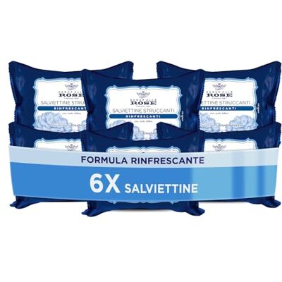 Acqua alle Rose , Erfrischende Make-up-Entferner-Tücher für alle Hauttypen, mit destilliertem Damaszener-Rosenwasser, Make-up-Entferner auf Gesicht, Augen und Lippen – 6 Packungen mit je 20 Tüchern Acqua alle Rose , Erfrischende Make-up-Entferner-Tücher für alle Hauttypen, mit destilliertem Damaszener-Rosenwasser, Make-up-Entferner auf Gesicht, Augen und Lippen – 6 Packungen mit je 20 Tüchern