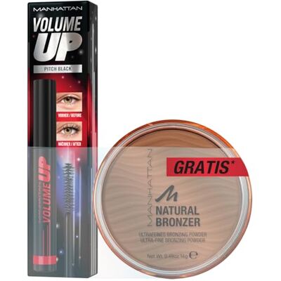 Manhattan Volume Up 004 Pitch Black, tiefschwarze Volumenmascara mit gratis Bronzer Manhattan Volume Up 004 Pitch Black, tiefschwarze Volumenmascara mit gratis Bronzer