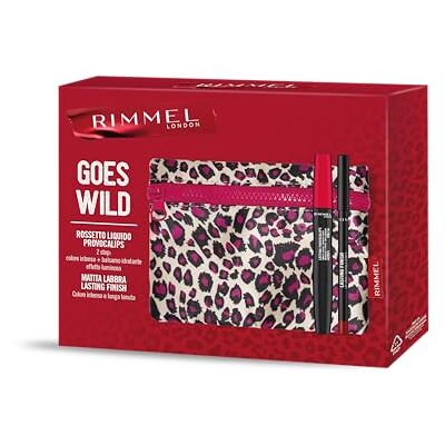 Rimmel London , Geschenkbox für Damen, Rimmel Goes Wild, Leopardenmuster mit flüssigem Lippenstift Provocalips 500 Kiss the Town Red + Lipstick Lasting Finish 880 Wine Rimmel London , Geschenkbox für Damen, Rimmel Goes Wild, Leopardenmuster mit flüssigem Lippenstift Provocalips 500 Kiss the Town Red + Lipstick Lasting Finish 880 Wine