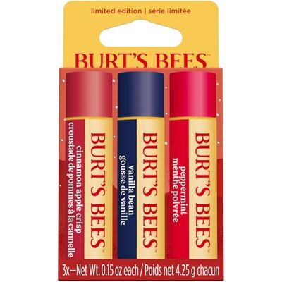 Burt's Bees Lippenbalsam Geschenkset, Cinnamon Apple Crisp, Vanilla Bean, Peppermint, Lippenpflege-Multipack, 100 prozent natürlichen Ursprungs, 3 x 4.25 g Burt's Bees Lippenbalsam Geschenkset, Cinnamon Apple Crisp, Vanilla Bean, Peppermint, Lippenpflege-Multipack, 100 prozent natürlichen Ursprungs, 3 x 4.25 g