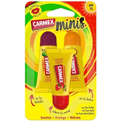 Carmex Triplo Minis Lippenbalsam mit LSF 15, 5 g x 3. Feuchtigkeitsspendend, schützt, repariert, beruhigt und glättet die Lippen. Carmex Triplo Minis Lippenbalsam mit LSF 15, 5 g x 3. Feuchtigkeitsspendend, schützt, repariert, beruhigt und glättet die Lippen.