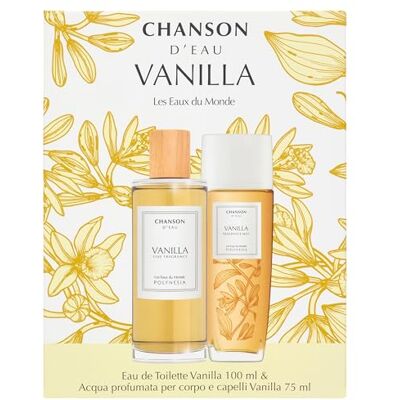CHANSON D'EAU , Geschenkbox für Damen, Les Eaux du Monde, Vanilla, Packung mit Eau de Toilette 100 ml und parfümiertem Wasser für Körper und Haar 75 ml, Vanilleduft CHANSON D'EAU , Geschenkbox für Damen, Les Eaux du Monde, Vanilla, Packung mit Eau de Toilette 100 ml und parfümiertem Wasser für Körper und Haar 75 ml, Vanilleduft