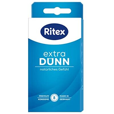 Ritex Kondome extra dünn – gefühlsecht & hauchzart, vegan – 8 Stück Besonders dünne Wandstärke für ein natürliches Gefühl – dermatologisch getestet, Made in Germany Ritex Kondome extra dünn – gefühlsecht & hauchzart, vegan – 8 Stück Besonders dünne Wandstärke für ein natürliches Gefühl – dermatologisch getestet, Made in Germany