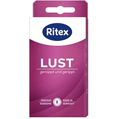 Ritex Kondome Lust – stimulierende Noppen & Rippen – 8 Stück Strukturierte Oberfläche für zusätzliche Stimulation und ein spürbar intensiveres Empfinden Ritex Kondome Lust – stimulierende Noppen & Rippen – 8 Stück Strukturierte Oberfläche für zusätzliche Stimulation und ein spürbar intensiveres Empfinden