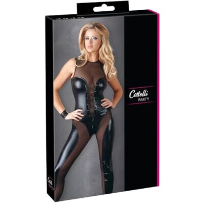 COTTELLI Collection Overall Wetlook verführerischer Overall für Frauen, erotischer Catsuit im glänzendem Wetlook, Zipper im Schritt, schwarz COTTELLI Collection Overall Wetlook verführerischer Overall für Frauen, erotischer Catsuit im glänzendem Wetlook, Zipper im Schritt, schwarz