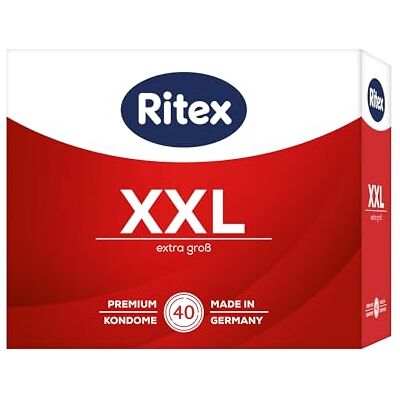 Ritex Kondome XXL – extra groß für mehr Komfort, vegan – 40 Stück Mit extra viel Gleitfilm für intensives Empfinden und ein angenehmes Tragegefühl – dermatologisch getestet, Made in Germany Ritex Kondome XXL – extra groß für mehr Komfort, vegan – 40 Stück Mit extra viel Gleitfilm für intensives Empfinden und ein angenehmes Tragegefühl – dermatologisch getestet, Made in Germany
