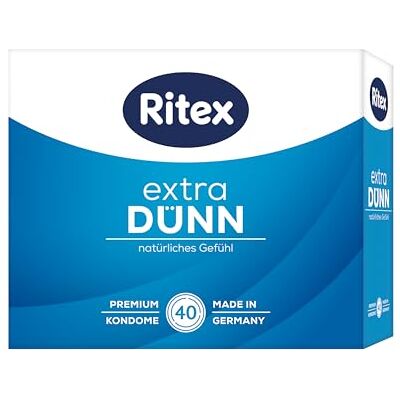 Ritex Kondome extra dünn – gefühlsecht & hauchzart, vegan – 40 Stück Besonders dünne Wandstärke für ein natürliches Gefühl – dermatologisch getestet, Made in Germany Ritex Kondome extra dünn – gefühlsecht & hauchzart, vegan – 40 Stück Besonders dünne Wandstärke für ein natürliches Gefühl – dermatologisch getestet, Made in Germany