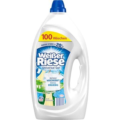 Weißer Riese Universal Gel (100 Waschladungen), riesig ergiebiges Vollwaschmittel mit riesiger Waschkraft ab 20 °C sorgt für strahlend saubere Wäsche, 100% recycelbar Weißer Riese Universal Gel (100 Waschladungen), riesig ergiebiges Vollwaschmittel mit riesiger Waschkraft ab 20 °C sorgt für strahlend saubere Wäsche, 100% recycelbar