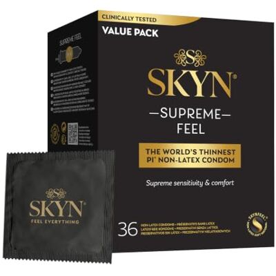 SKYN Supreme Feel Kondome (36 Stück) Reguläre Größe feel latexfreie Kondome für Männer, Stark & Dünn, Glatte gerade Form, Gleitfähig, 53mm breit SKYN Supreme Feel Kondome (36 Stück) Reguläre Größe feel latexfreie Kondome für Männer, Stark & Dünn, Glatte gerade Form, Gleitfähig, 53mm breit