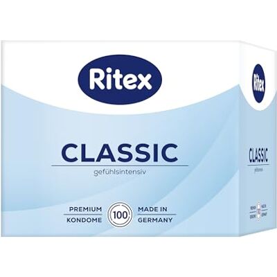 Ritex Kondome Classic – gefühlsecht mit Gleitfilm, vegan – 100 Stück Gefühlintensiv mit seidenzarter Oberfläche für angenehmen Sitz – dermatologisch getestet, Made in Germany Ritex Kondome Classic – gefühlsecht mit Gleitfilm, vegan – 100 Stück Gefühlintensiv mit seidenzarter Oberfläche für angenehmen Sitz – dermatologisch getestet, Made in Germany