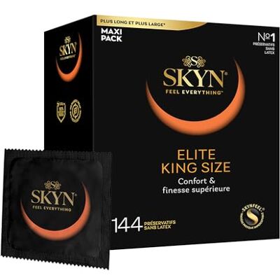 SKYN Elite King Size XL Kondome (144 Stück) latexfrei, ultradünn und weich feel, für Männer, extragroße Größe, glatte gerade Form, 56 mm breit SKYN Elite King Size XL Kondome (144 Stück) latexfrei, ultradünn und weich feel, für Männer, extragroße Größe, glatte gerade Form, 56 mm breit