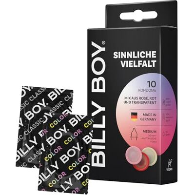 Billy Boy Kondome Sinnliche Vielfalt 10er Kondommix in MEDIUM Passform 56mm mit sanften Farben und Kondomen mit Aroma (1x10 Stück) Billy Boy Kondome Sinnliche Vielfalt 10er Kondommix in MEDIUM Passform 56mm mit sanften Farben und Kondomen mit Aroma (1x10 Stück)