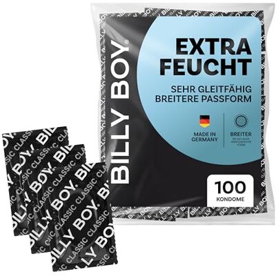 Billy Boy Kondome Extra Feucht 100er 56 mm Kondome BREITER mit mehr Gleitfilm & angenehmen Duft 100 Stück Billy Boy Kondome Extra Feucht 100er 56 mm Kondome BREITER mit mehr Gleitfilm & angenehmen Duft 100 Stück
