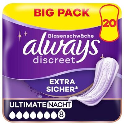 Discreet Inkontinenzeinlagen für Frauen Ultimate Nacht 20 Stück Extra Sicher und Diskret Discreet Inkontinenzeinlagen für Frauen Ultimate Nacht 20 Stück Extra Sicher und Diskret