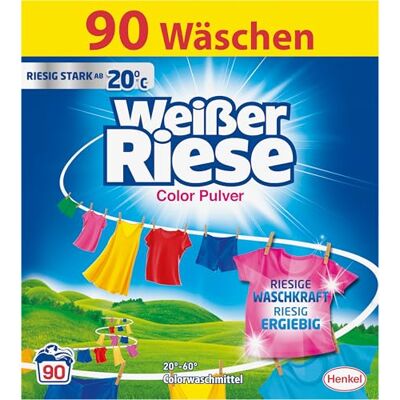 Weißer Riese Color Pulver (90 Waschladungen), Colorwaschmittel mit riesiger Waschkraft schon ab 20° C, riesig ergiebiges Waschpulver, ideal für Familien mit Kindern Weißer Riese Color Pulver (90 Waschladungen), Colorwaschmittel mit riesiger Waschkraft schon ab 20° C, riesig ergiebiges Waschpulver, ideal für Familien mit Kindern