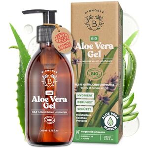 BIONOBLE Bio Aloe Vera Gel 100 Prozent Frischem Blattgel mit Ätherischem Lavendelöl 97% Reines Aloe Vera Gel Haare Spendet Feuchtigkeit Gesicht, After Sun, Körper Glasflasche, Pumpe 200ml BIONOBLE Bio Aloe Vera Gel 100 Prozent Frischem Blattgel mit Ätherischem Lavendelöl 97% Reines Aloe Vera Gel Haare Spendet Feuchtigkeit Gesicht, After Sun, Körper Glasflasche, Pumpe 200ml