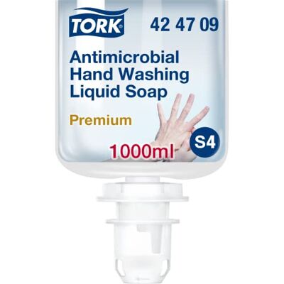 Tork antimikrobielle Flüssigseife zur Händedekontamination S4, dermatologisch getestet, 1 × 1.000 ml, 424709 Tork antimikrobielle Flüssigseife zur Händedekontamination S4, dermatologisch getestet, 1 × 1.000 ml, 424709