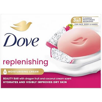 Dove Beauty Bar Seife, Dragon Fruit, Handseife für Gesicht und Körper, mit 1/4 Feuchtigkeitscreme, dermatologisch getestet, 100% feuchtigkeitsspendende Inhaltsstoffe natürlichen Ursprungs, 90 ml Dove Beauty Bar Seife, Dragon Fruit, Handseife für Gesicht und Körper, mit 1/4 Feuchtigkeitscreme, dermatologisch getestet, 100% feuchtigkeitsspendende Inhaltsstoffe natürlichen Ursprungs, 90 ml