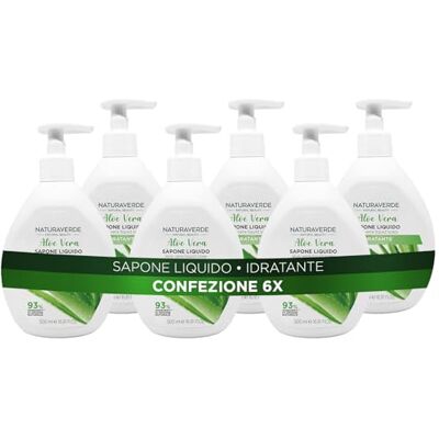 Naturaverde Natural Beauty – Flüssigseife mit Aloe Vera, feuchtigkeitsspendende Seife, Inhaltsstoffe natürlichen Ursprungs, 6 x 500 ml Naturaverde Natural Beauty – Flüssigseife mit Aloe Vera, feuchtigkeitsspendende Seife, Inhaltsstoffe natürlichen Ursprungs, 6 x 500 ml
